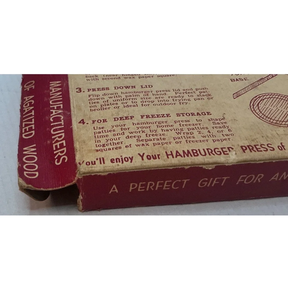 Ellinger Patti-Press Vintage Burger Patty Maker Wood Tone Kitchen Tool Rare